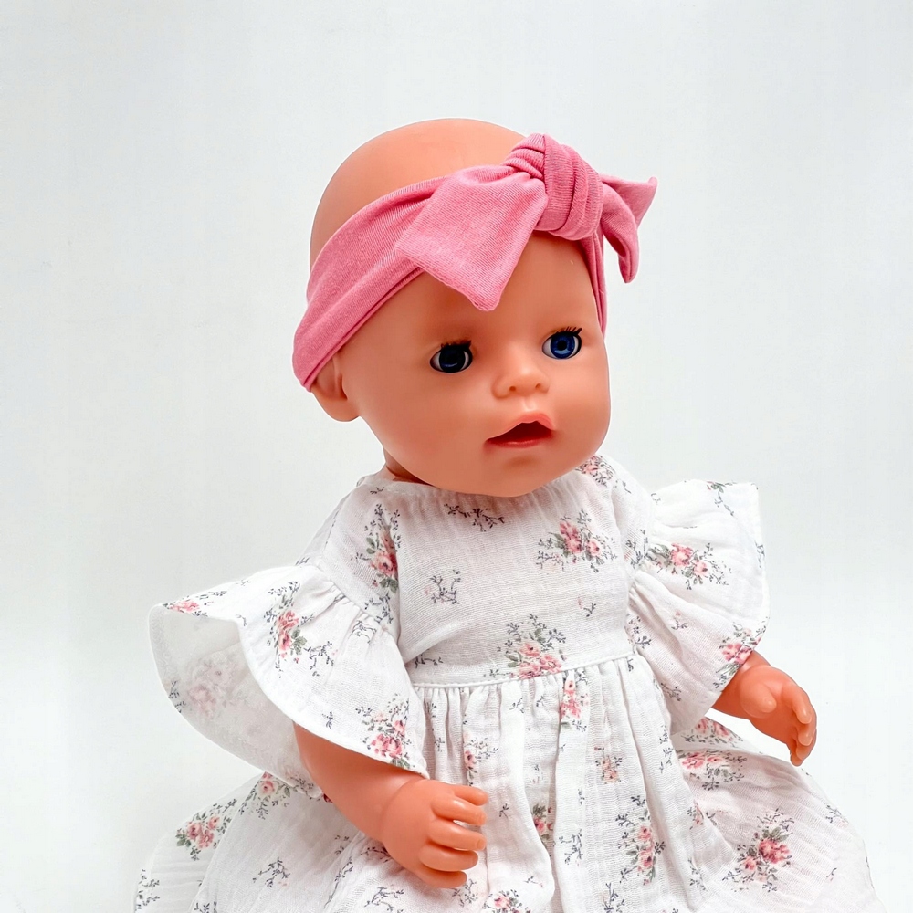 Mušelínové šaty pre bábiku Baby Born 43cm, biele s ružovými kvetmi